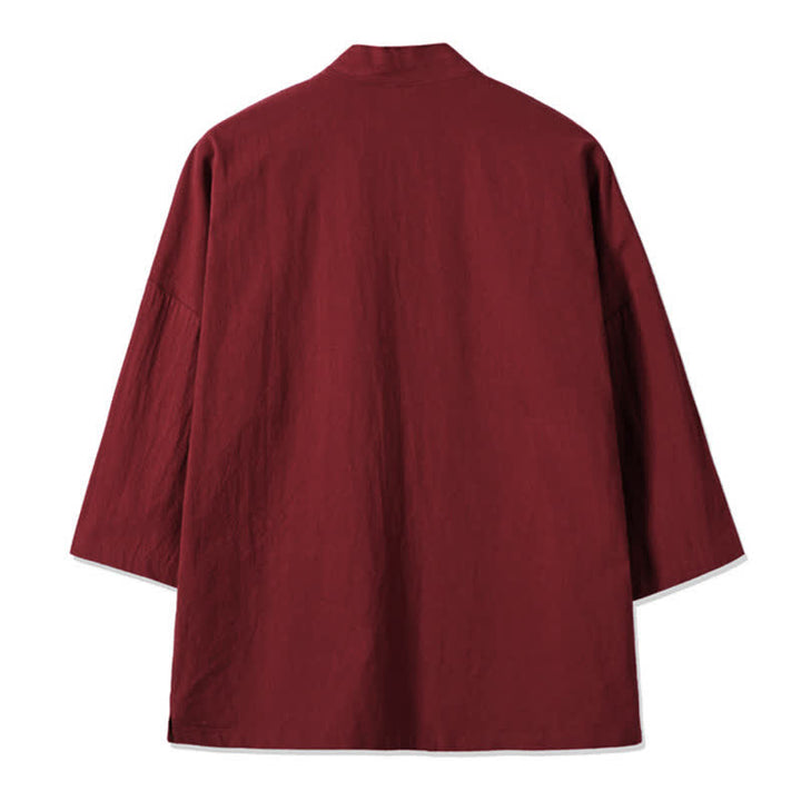 Buddha Stones Kimono da uomo in cotone e lino, stile vintage, con ricamo a gru, perfetto per l'autunno. - image 9