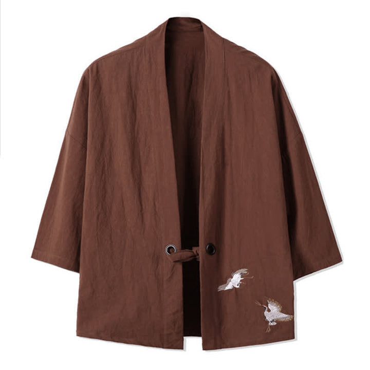 Buddha Stones Kimono da uomo in cotone e lino, stile vintage, con ricamo a gru, perfetto per l'autunno. - Siena - US/UK/AU48, EU58 (5XL) - image 12