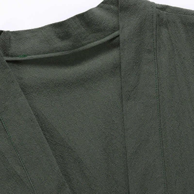 Buddha Stones Kimono da uomo in cotone e lino, stile vintage, con ricamo a gru, perfetto per l'autunno. - image 2