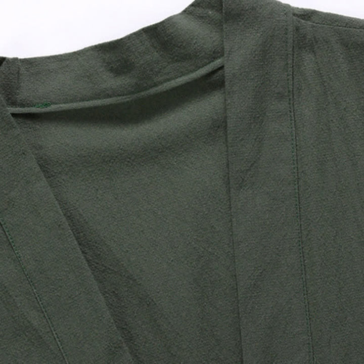 Buddha Stones Kimono da uomo in cotone e lino, stile vintage, con ricamo a gru, perfetto per l'autunno. - image 2