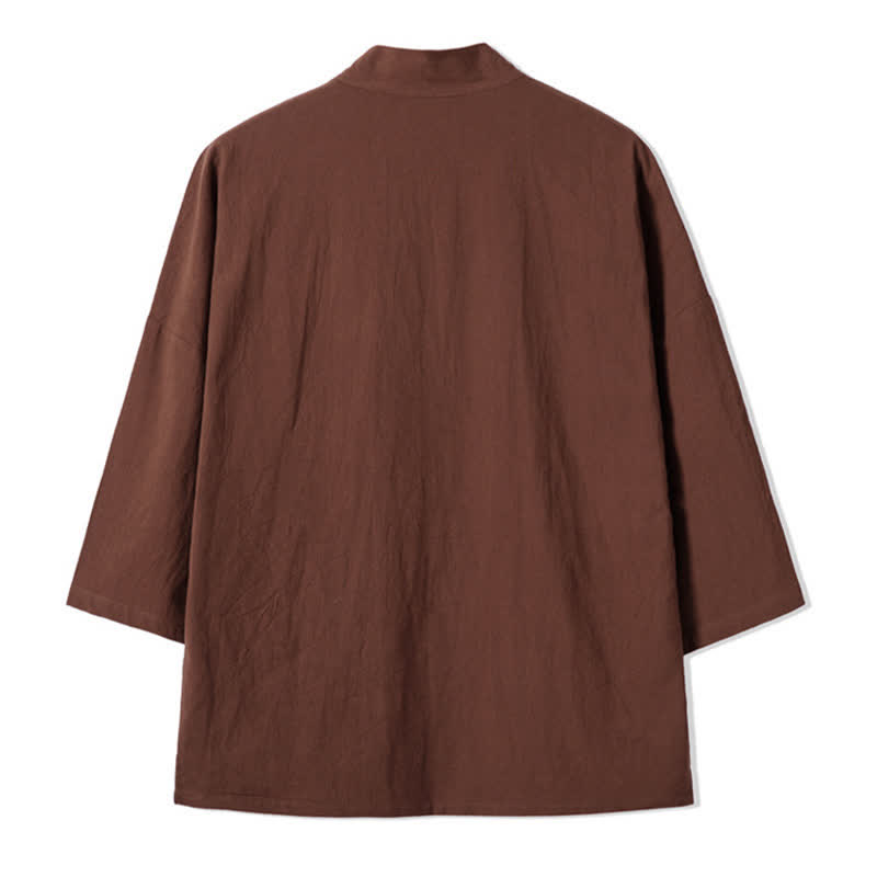 Buddha Stones Kimono da uomo in cotone e lino, stile vintage, con ricamo a gru, perfetto per l'autunno. - image 13