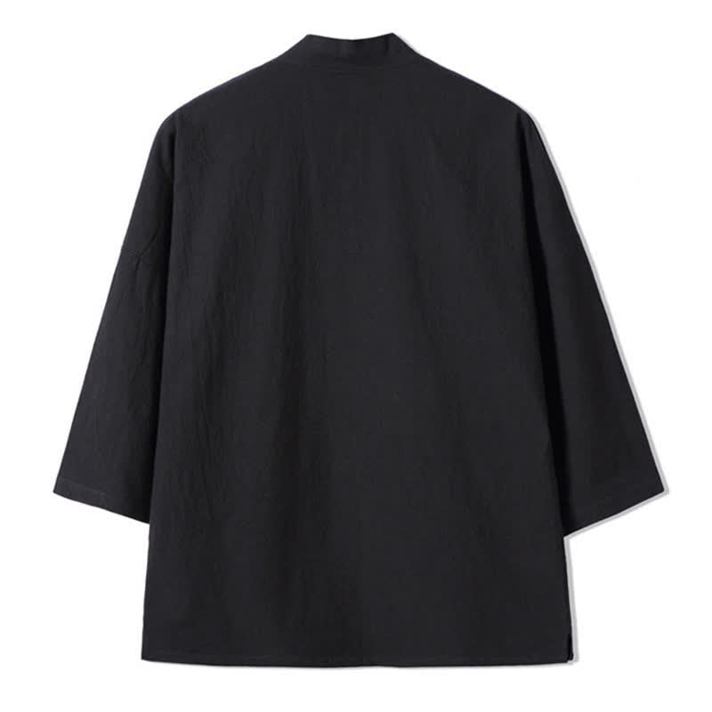 Buddha Stones Kimono da uomo in cotone e lino, stile vintage, con ricamo a gru, perfetto per l'autunno. - image 7