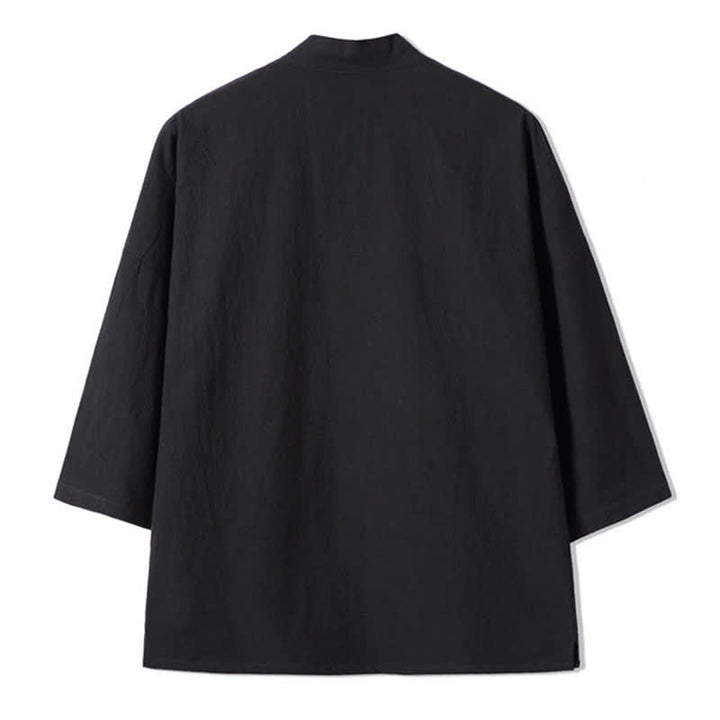 Buddha Stones Kimono da uomo in cotone e lino, stile vintage, con ricamo a gru, perfetto per l'autunno. - image 7