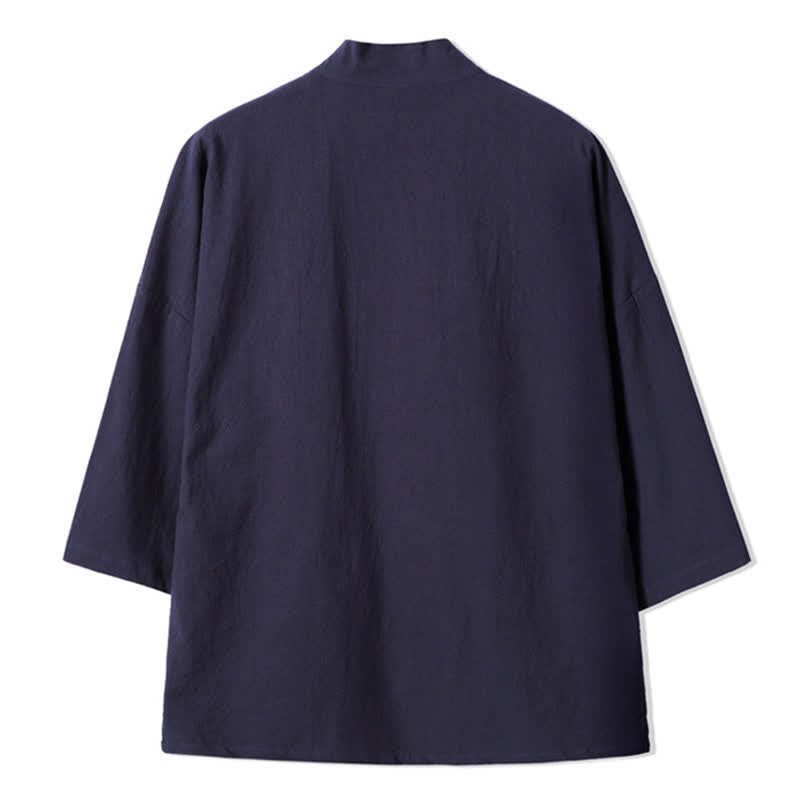 Buddha Stones Kimono da uomo in cotone e lino, stile vintage, con ricamo a gru, perfetto per l'autunno. - image 11
