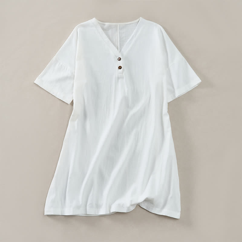 Buddha Stones Abito estivo da donna a maniche corte, casual, minimalista, con bottoni, tinta unita. - Bianco - US12, UK/AU16, EU44 (2XL) - image 0