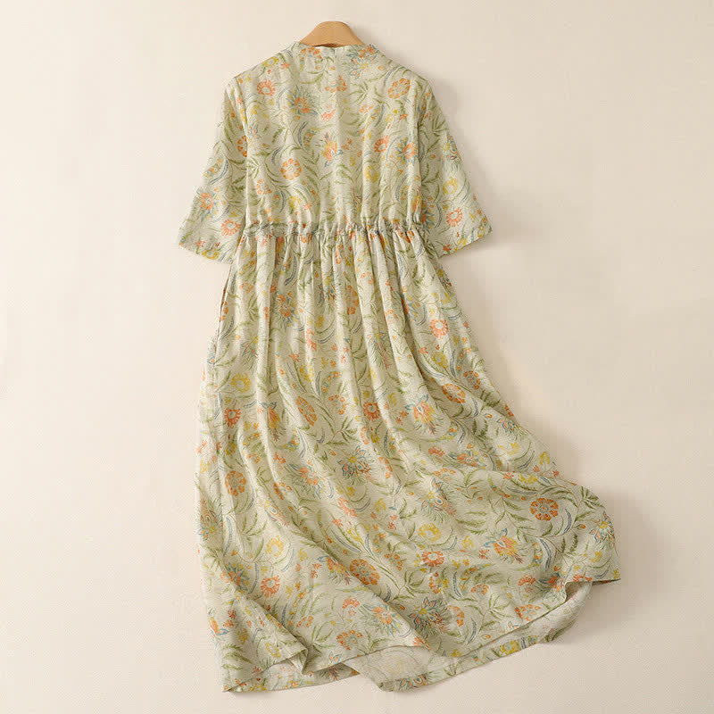 Buddha Stones Abito estivo da donna in stile boho con coulisse, stampa floreale, maniche corte e tasca. - image 1