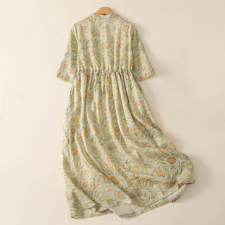 Buddha Stones Abito estivo da donna in stile boho con coulisse, stampa floreale, maniche corte e tasca. - image 1