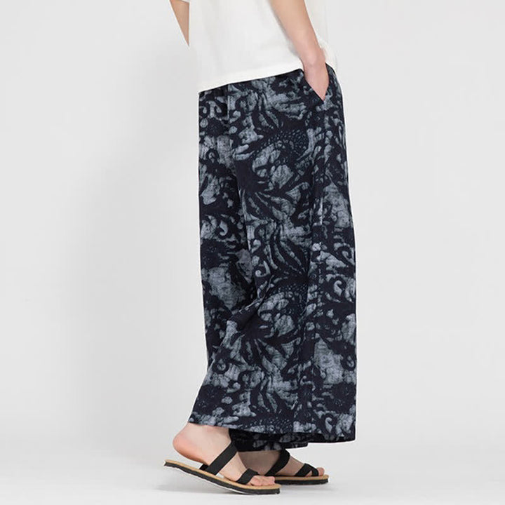 Buddha Stones Pantaloni corti da uomo estivi in ​​stile boho casual con coulisse e stampa astratta, gamba dritta e tasca. - image 10