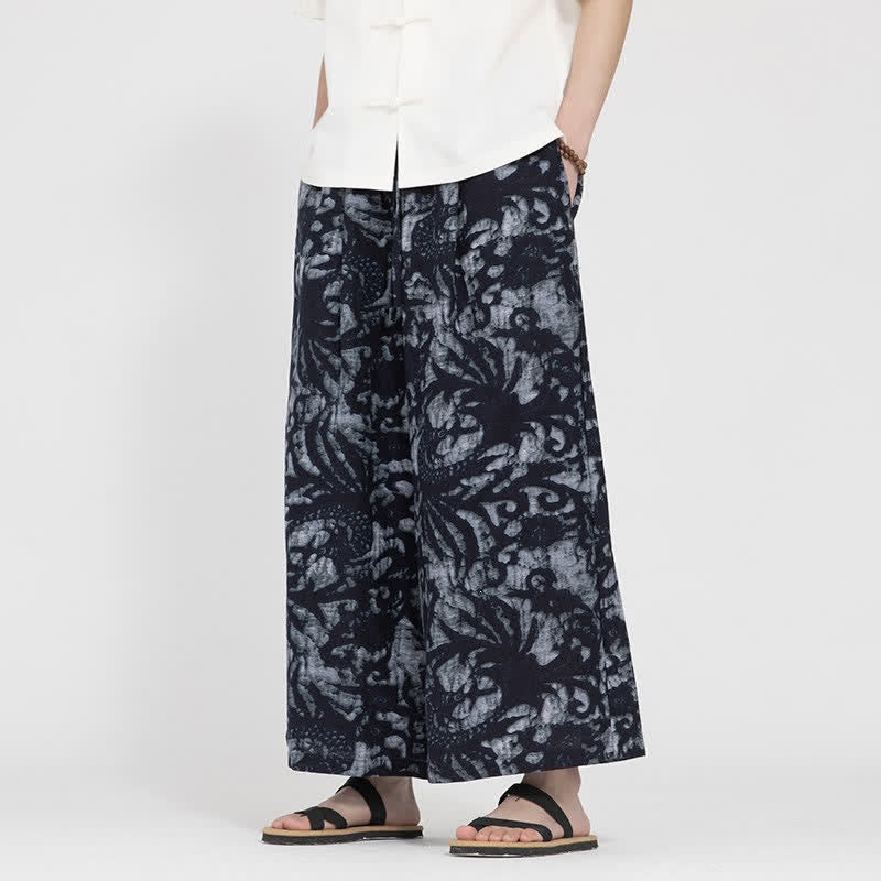 Buddha Stones Pantaloni corti da uomo estivi in ​​stile boho casual con coulisse e stampa astratta, gamba dritta e tasca. - Grigio ardesia scuro - US/UK/AU48, EU58 (5XL) - image 7