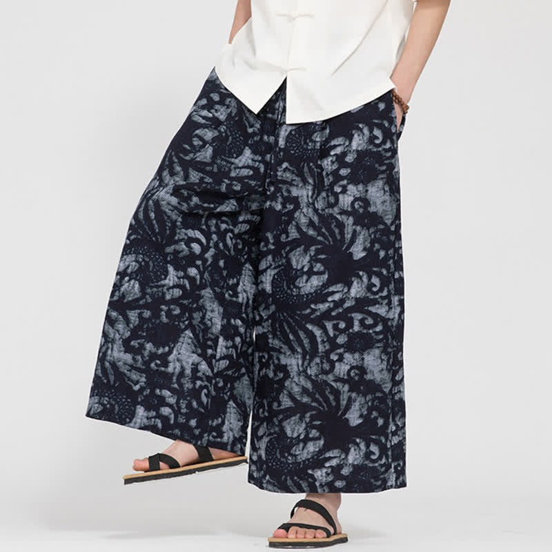 Buddha Stones Pantaloni corti da uomo estivi in ​​stile boho casual con coulisse e stampa astratta, gamba dritta e tasca. - image 9