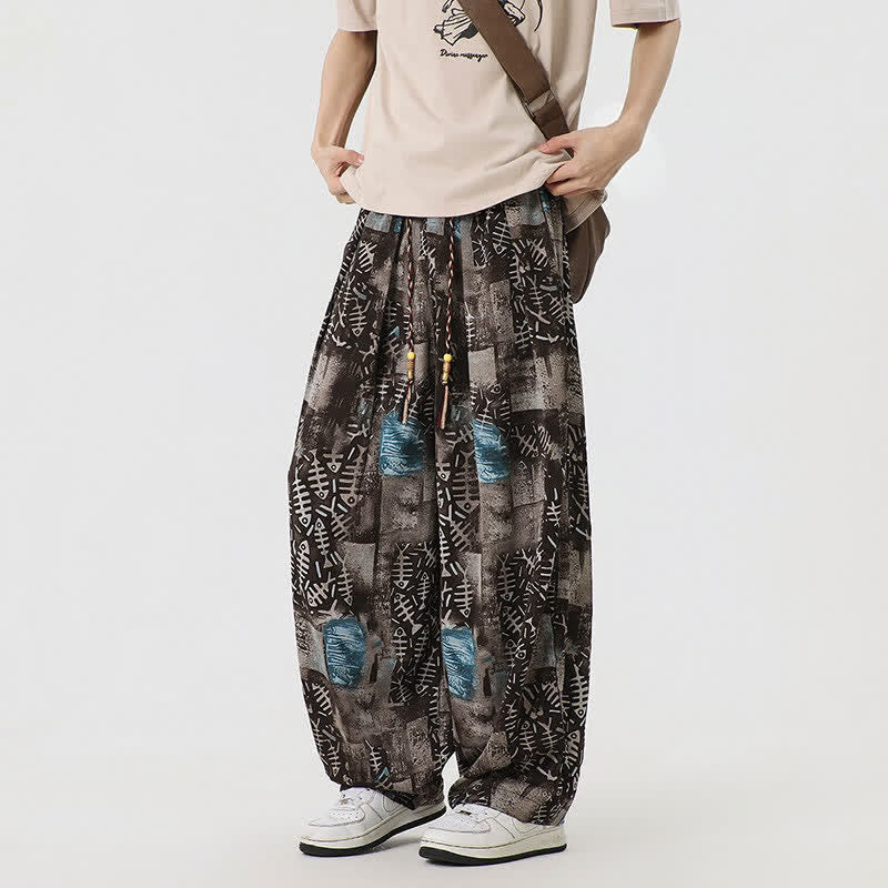 Buddha Stones Pantaloni lunghi da uomo stile boho casual con coulisse e stampa astratta, ideali per primavera/estate, modello harem con tasca. - image 2