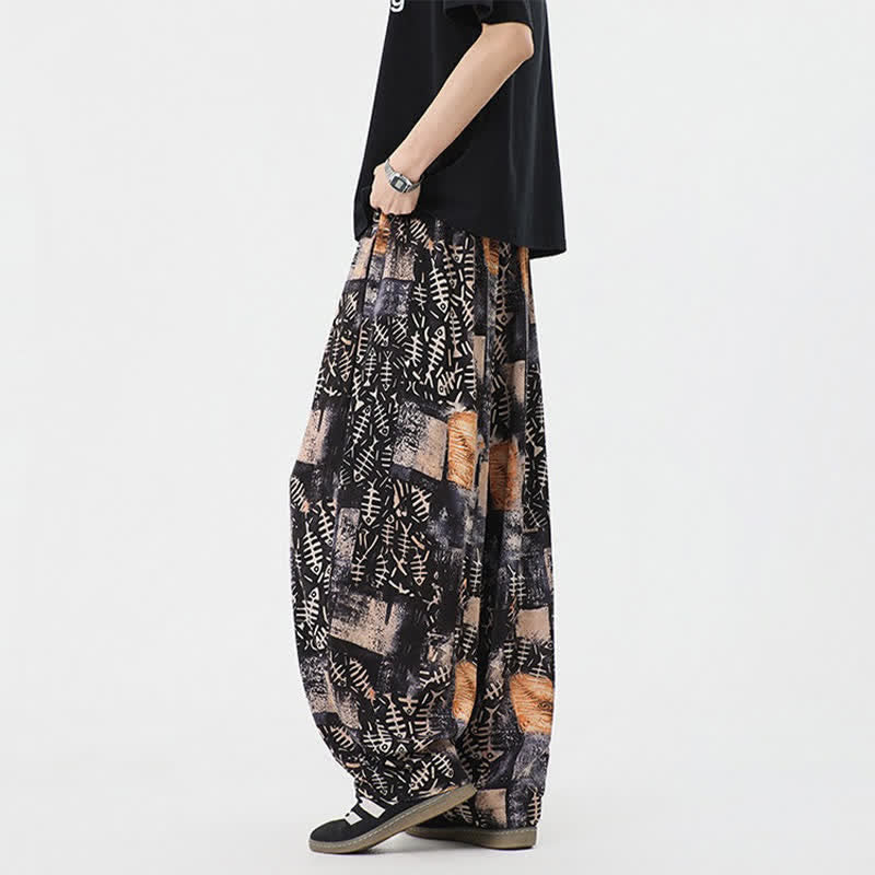 Buddha Stones Pantaloni lunghi da uomo stile boho casual con coulisse e stampa astratta, ideali per primavera/estate, modello harem con tasca. - image 9