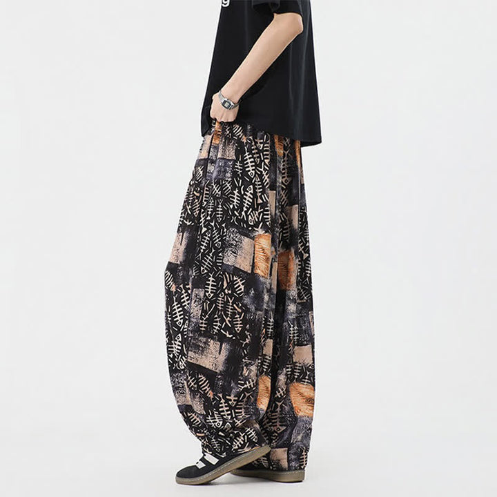 Buddha Stones Pantaloni lunghi da uomo stile boho casual con coulisse e stampa astratta, ideali per primavera/estate, modello harem con tasca. - image 9