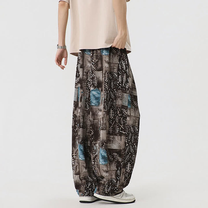 Buddha Stones Pantaloni lunghi da uomo stile boho casual con coulisse e stampa astratta, ideali per primavera/estate, modello harem con tasca. - image 5