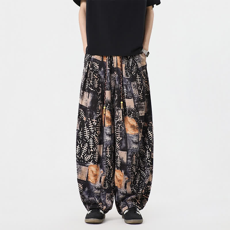 Buddha Stones Pantaloni lunghi da uomo stile boho casual con coulisse e stampa astratta, ideali per primavera/estate, modello harem con tasca. - image 8
