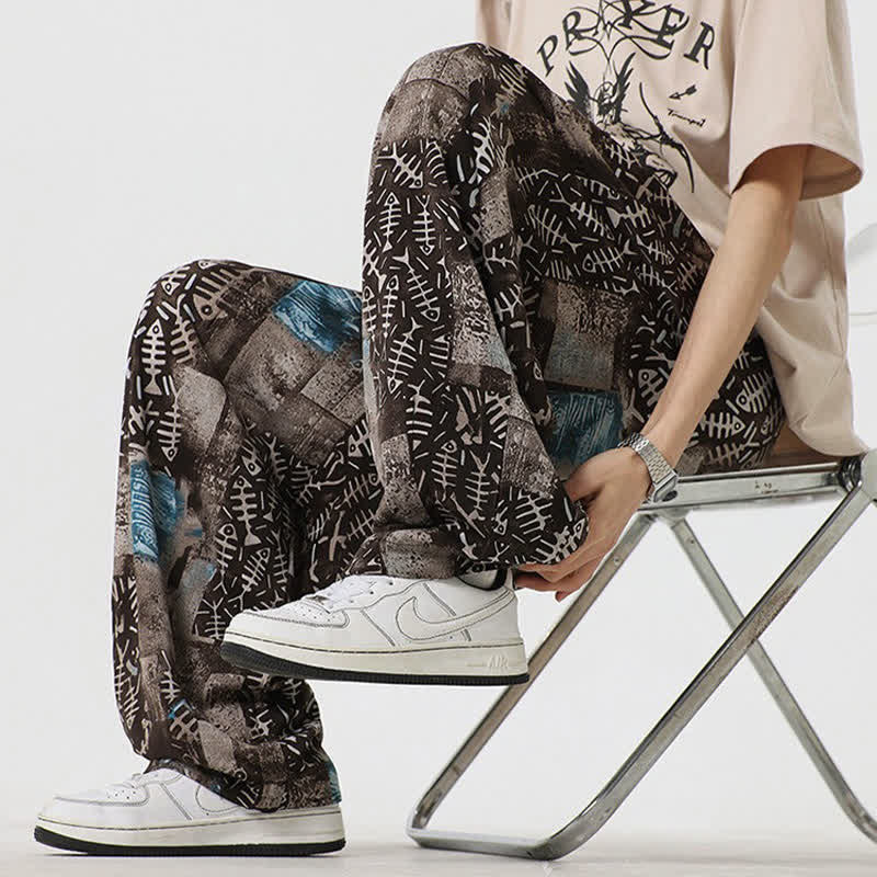 Buddha Stones Pantaloni lunghi da uomo stile boho casual con coulisse e stampa astratta, ideali per primavera/estate, modello harem con tasca. - image 4