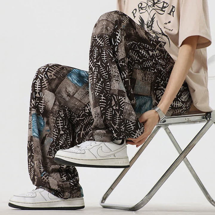 Buddha Stones Pantaloni lunghi da uomo stile boho casual con coulisse e stampa astratta, ideali per primavera/estate, modello harem con tasca. - image 4