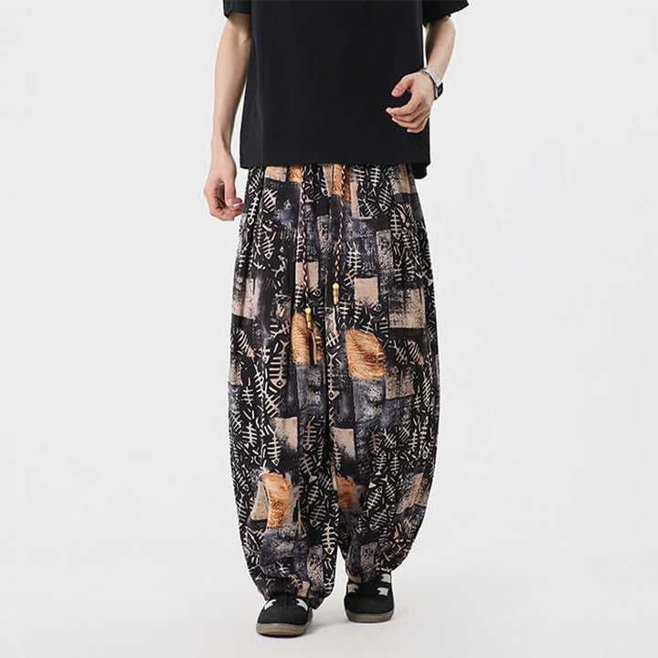 Buddha Stones Pantaloni lunghi da uomo stile boho casual con coulisse e stampa astratta, ideali per primavera/estate, modello harem con tasca. - image 7