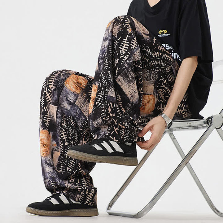Buddha Stones Pantaloni lunghi da uomo stile boho casual con coulisse e stampa astratta, ideali per primavera/estate, modello harem con tasca. - image 10