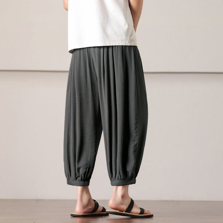 Buddha Stones Pantaloni capri estivi casual minimalisti con coulisse, pantaloni harem da uomo con tasca - image 7