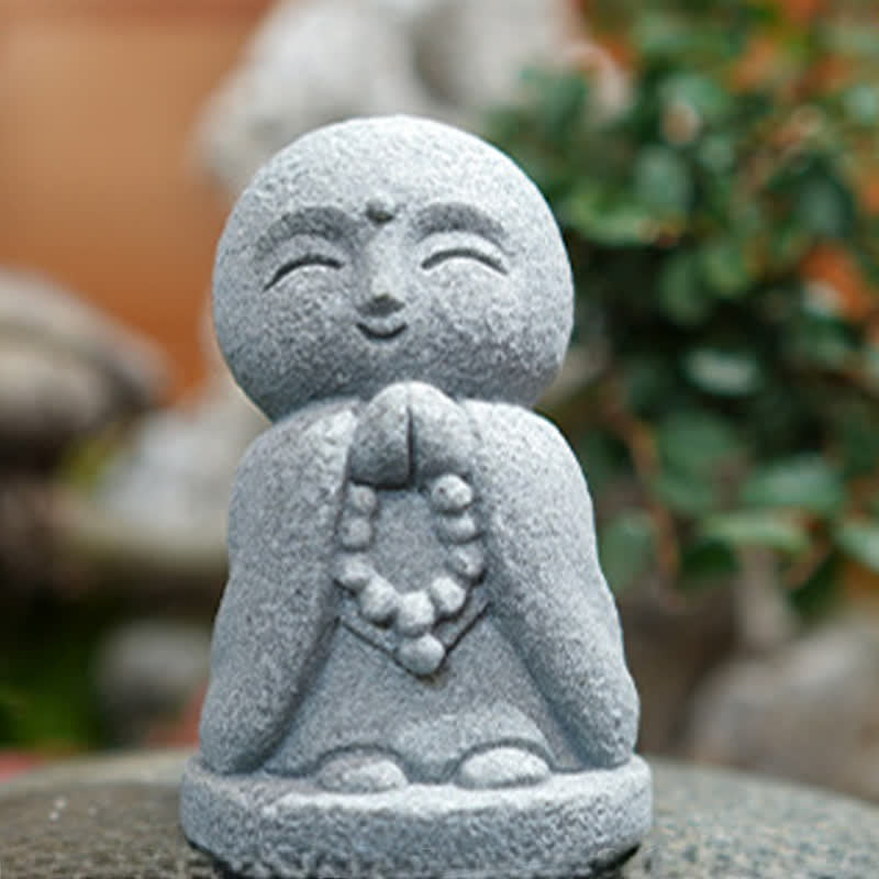 Buddha Stones Piccola statua in resina del Buddha Ksitigarbha in preghiera, raffigurante la compassione e la meditazione. - image 10