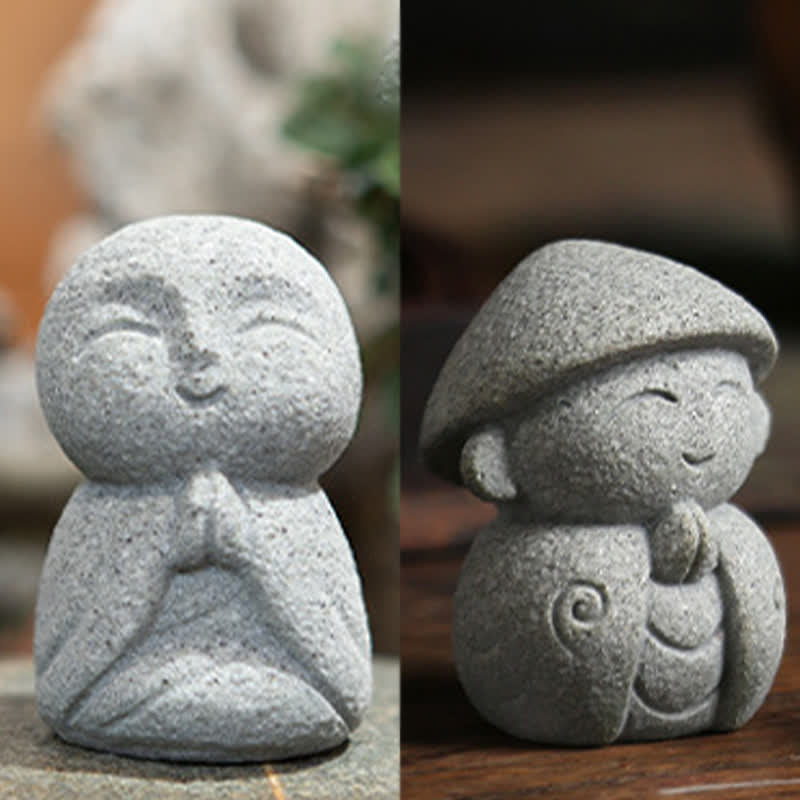 Buddha Stones Piccola statua in resina del Buddha Ksitigarbha in preghiera, raffigurante la compassione e la meditazione. - image 20