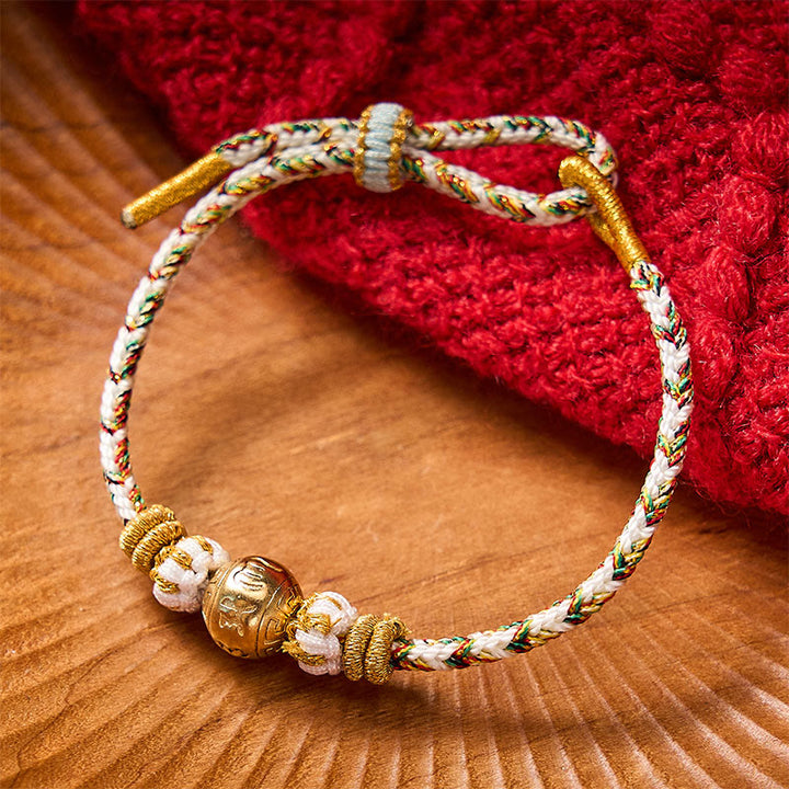 Buddha Stones Braccialetto della saggezza Om Mani Padme Hum con corda intrecciata bianca - Accessorio bianco con sei parole vere - image 0