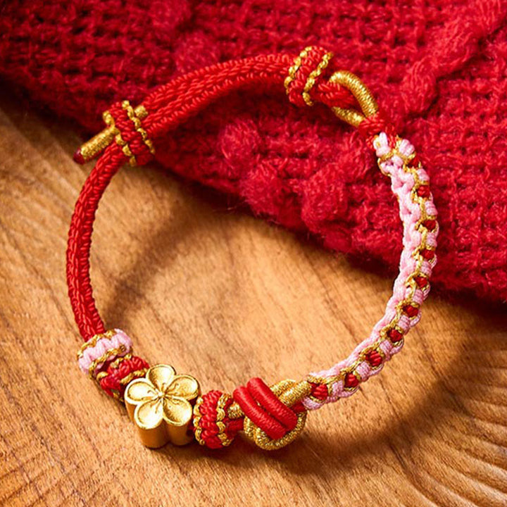 Buddha Stones Bracciale regolabile con nodo a corda intrecciata - Rosso con accessorio floreale - image 0