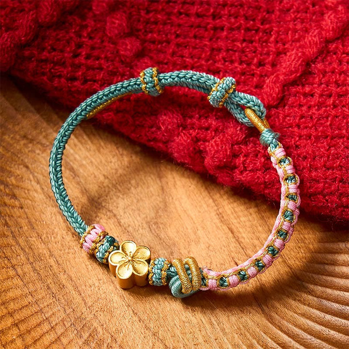 Buddha Stones Bracciale regolabile con nodo a corda intrecciata - Verde con accessorio floreale - image 12
