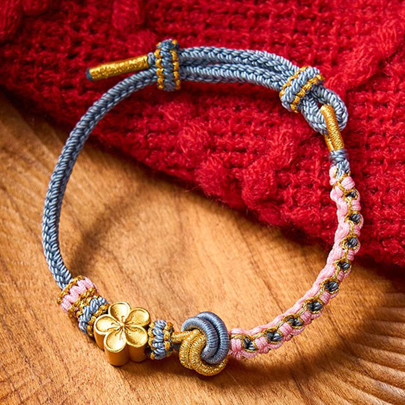 Buddha Stones Bracciale regolabile con nodo a corda intrecciata - Blu con accessorio floreale - image 32