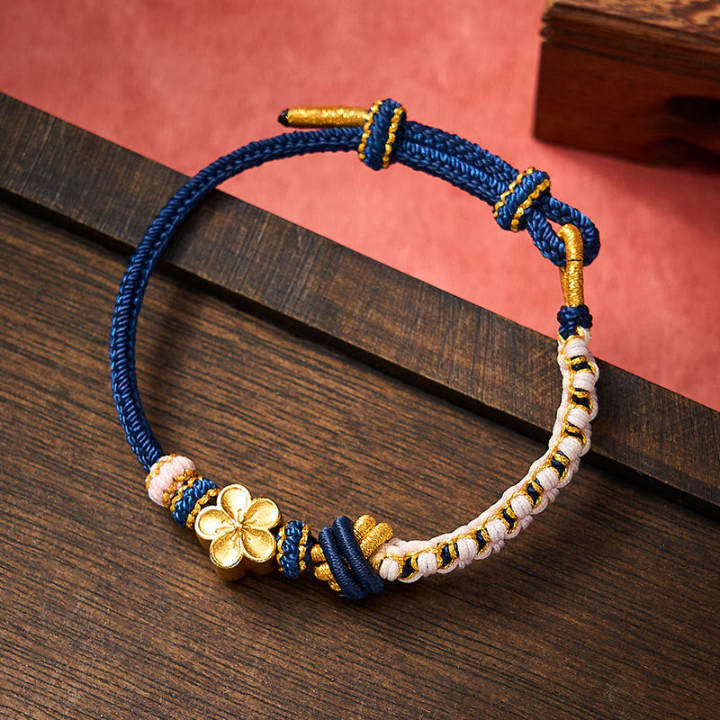 Buddha Stones Bracciale regolabile con nodo a corda intrecciata - Blu scuro con accessorio floreale - image 18