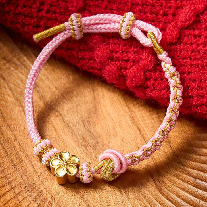 Buddha Stones Bracciale regolabile con nodo a corda intrecciata - Rosa con accessorio floreale - image 20