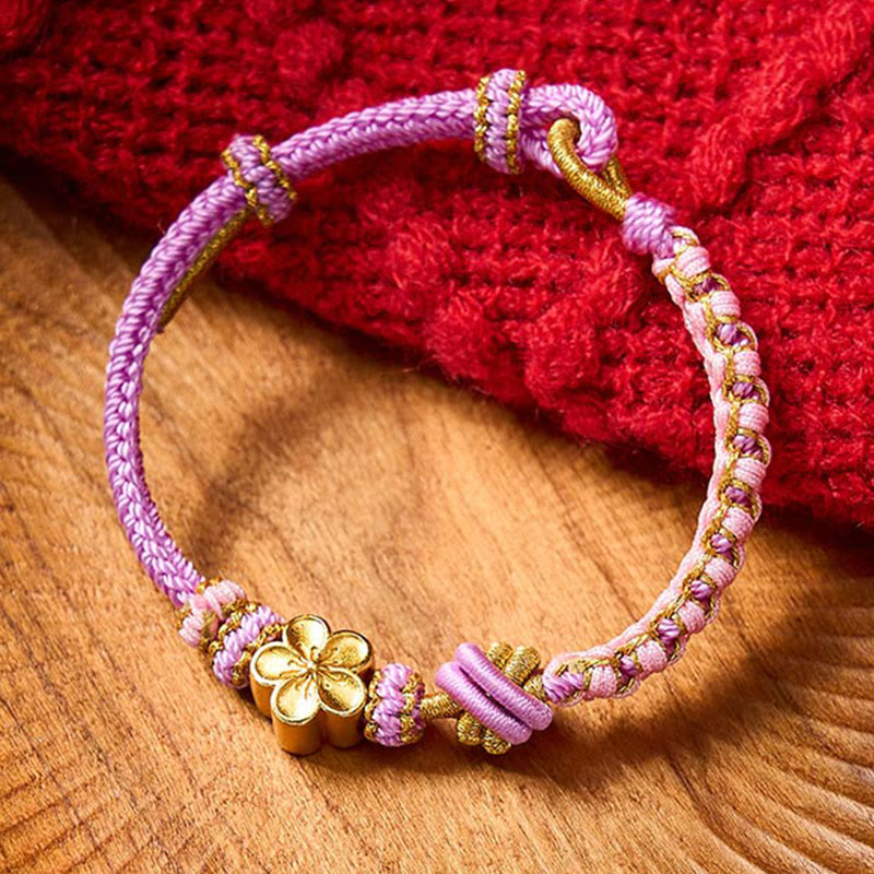 Buddha Stones Bracciale regolabile con nodo a corda intrecciata - Viola con accessorio floreale - image 26