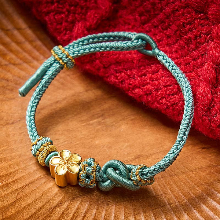 Buddha Stones Bracciale regolabile con nodo a corda intrecciata a forma di fiore - Verde con accessorio floreale - image 14