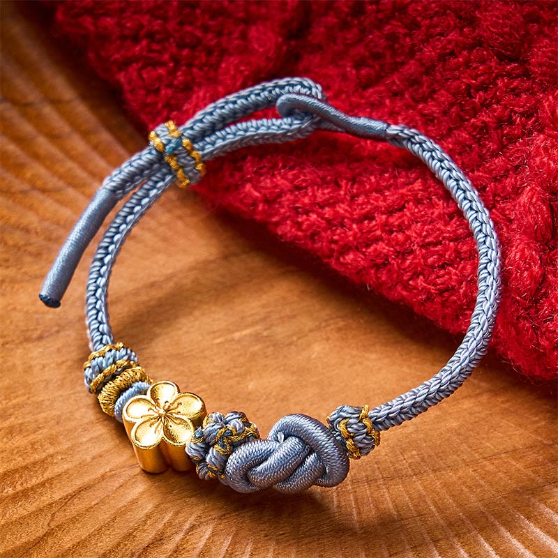 Buddha Stones Bracciale regolabile con nodo a corda intrecciata a forma di fiore - Blu con accessorio floreale - image 20
