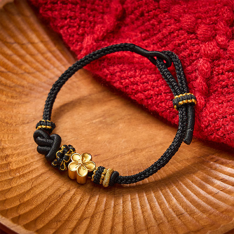 Buddha Stones Bracciale regolabile con nodo a corda intrecciata a forma di fiore - Nero con accessorio floreale - image 12