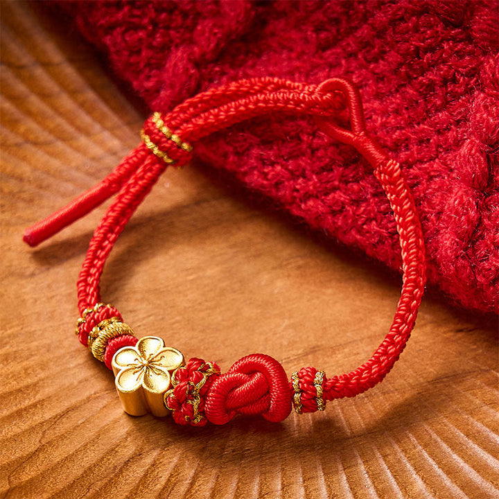 Buddha Stones Bracciale regolabile con nodo a corda intrecciata a forma di fiore - Rosso con accessorio floreale - image 7