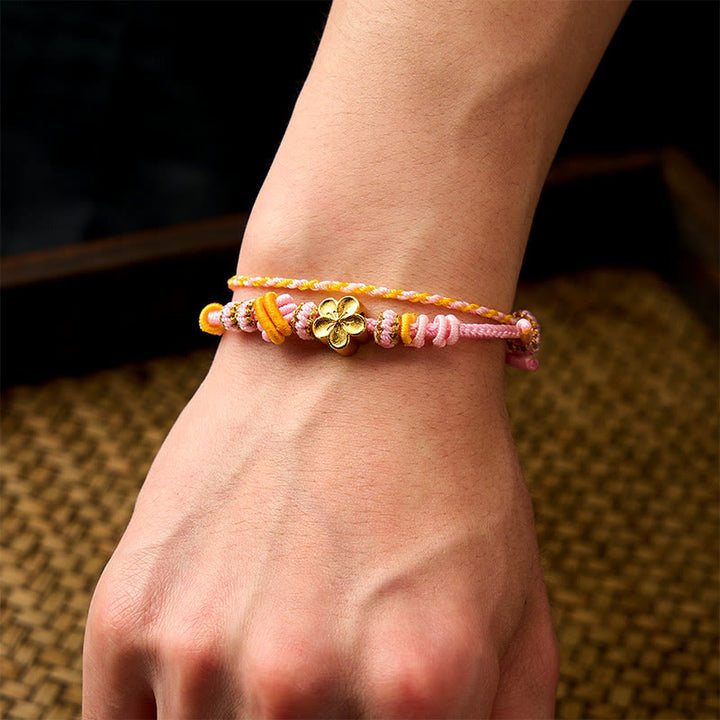 Buddha Stones Bracciale regolabile a doppio giro con nodo a corda intrecciata a fiori - image 10