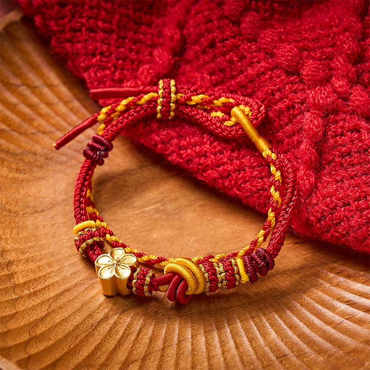 Buddha Stones Bracciale regolabile a doppio giro con nodo a corda intrecciata a fiori - Rosso con accessorio floreale - image 0