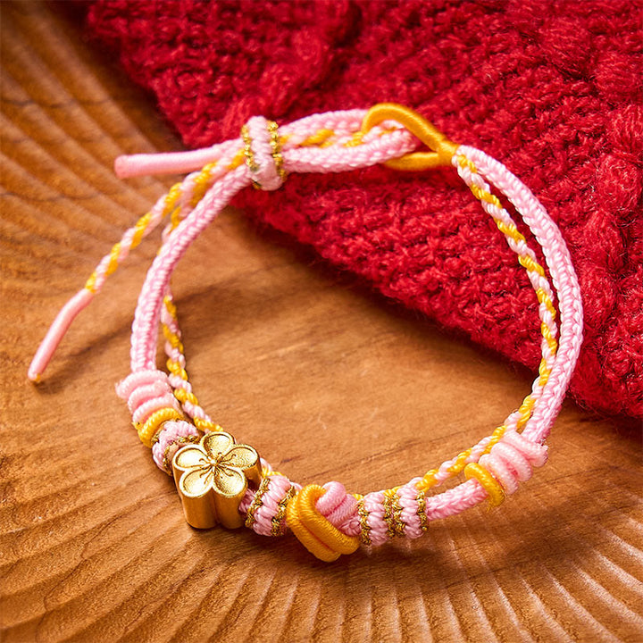 Buddha Stones Bracciale regolabile a doppio giro con nodo a corda intrecciata a fiori - Rosa con accessorio floreale - image 5