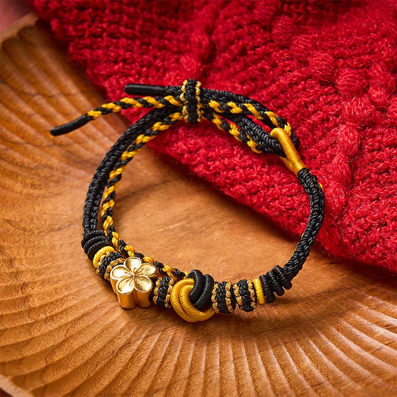 Buddha Stones Bracciale regolabile a doppio giro con nodo a corda intrecciata a fiori - Nero con accessorio floreale - image 11