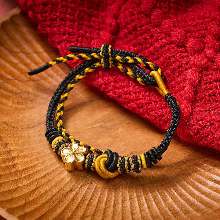 Buddha Stones Bracciale regolabile a doppio giro con nodo a corda intrecciata a fiori - Nero con accessorio floreale - image 11