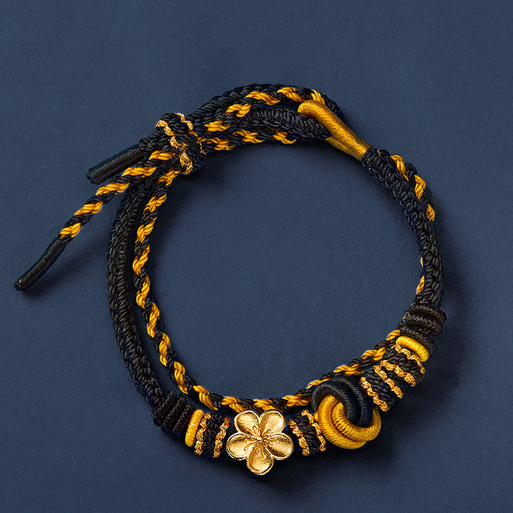 Buddha Stones Bracciale regolabile a doppio giro con nodo a corda intrecciata a fiori - image 14
