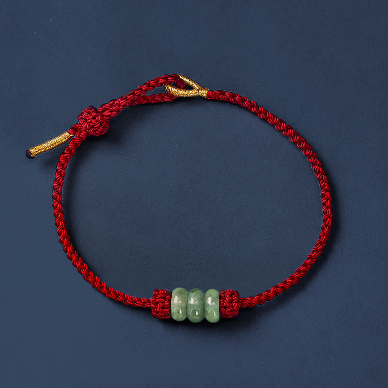 Buddha Stones Braccialetto regolabile fai da te con cordino rosso intrecciato fatto a mano e perline di giada da 3 mm. - image 3