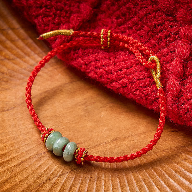 Buddha Stones Braccialetto regolabile fai da te con cordino rosso intrecciato fatto a mano e perline di giada da 3 mm. - image 12
