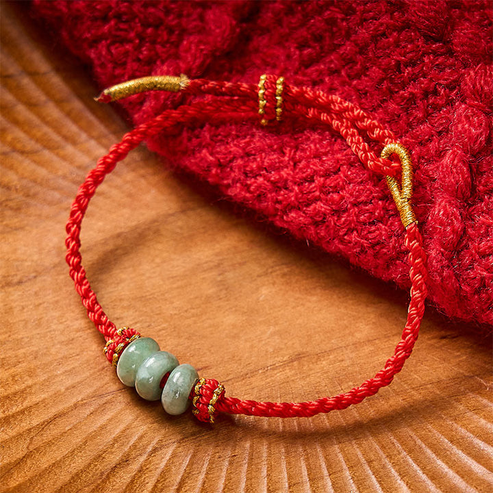 Buddha Stones Braccialetto regolabile fai da te con cordino rosso intrecciato fatto a mano e perline di giada da 3 mm. - image 12