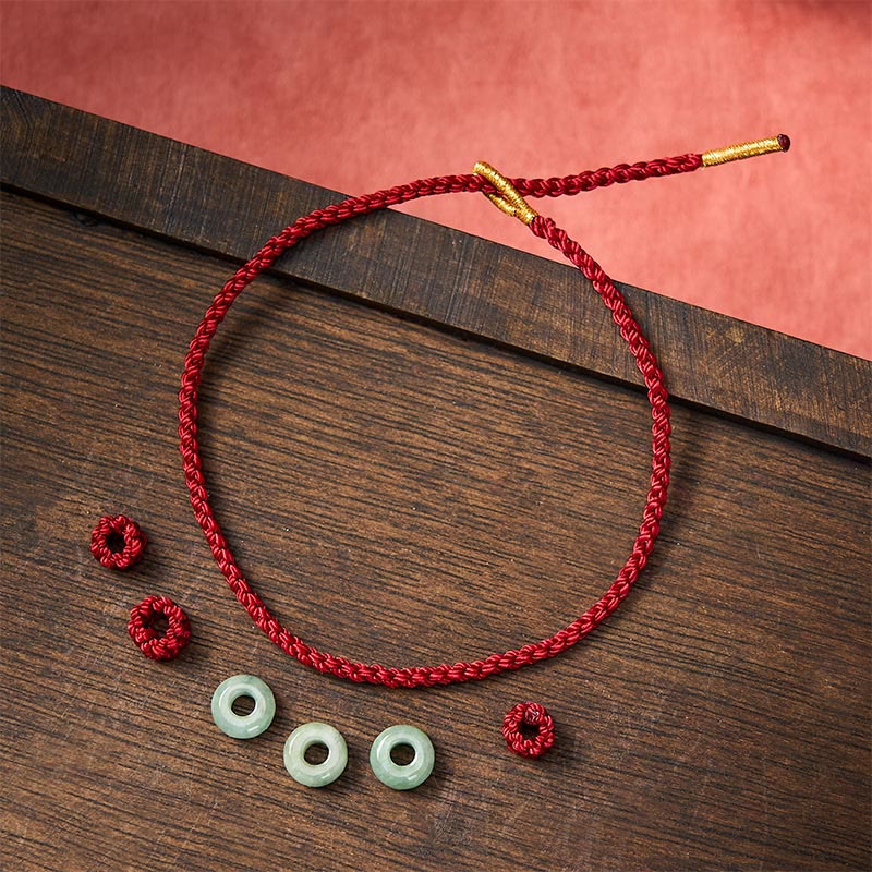 Buddha Stones Braccialetto regolabile fai da te con cordino rosso intrecciato fatto a mano e perline di giada da 3 mm. - image 4