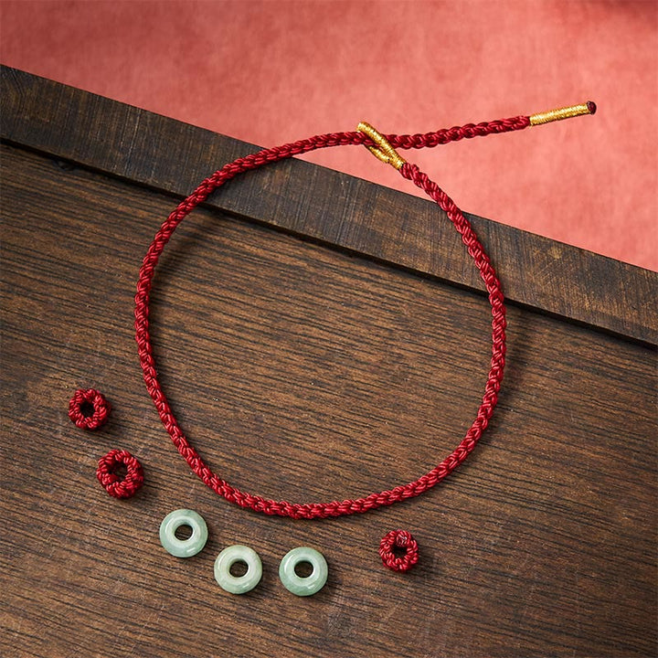 Buddha Stones Braccialetto regolabile fai da te con cordino rosso intrecciato fatto a mano e perline di giada da 3 mm. - image 4