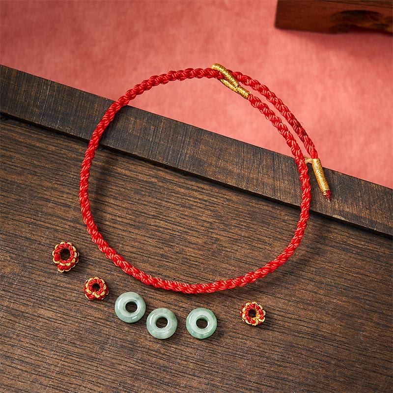 Buddha Stones Braccialetto regolabile fai da te con cordino rosso intrecciato fatto a mano e perline di giada da 3 mm. - image 14
