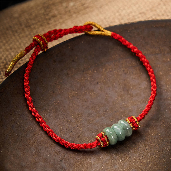 Buddha Stones Braccialetto regolabile fai da te con cordino rosso intrecciato fatto a mano e perline di giada da 3 mm. - image 11
